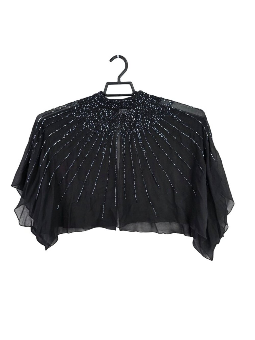 Womens Vintage Enough About Me Black Beaded Silk Capelet Shrug Hook Closure S